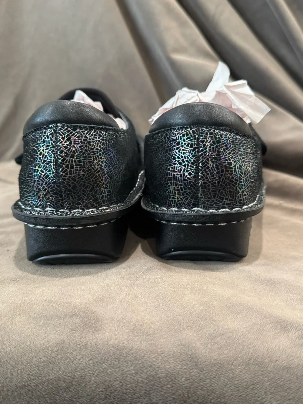 Alegria Black Suede Mary Jane Clogs with Sparkle Trim